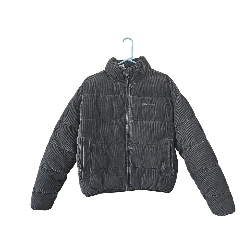 Women's BDG Corduroy Zip Up Long Sleeve Puffer Jacket in Gray Size Small
